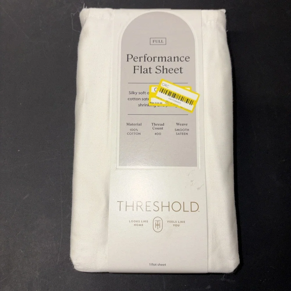 Threshold FULL Performance Flat Sheet Silky Soft Sateen SOUR CREAM 400 TC 20475